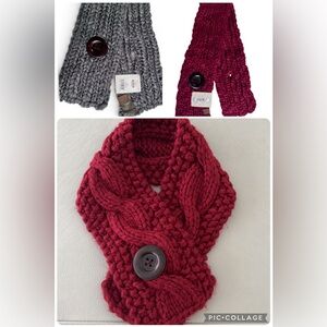 2 Fossil Cable Chunky Knit Ivy Neck Scarves NWT with Single Button -2 Neck Wraps